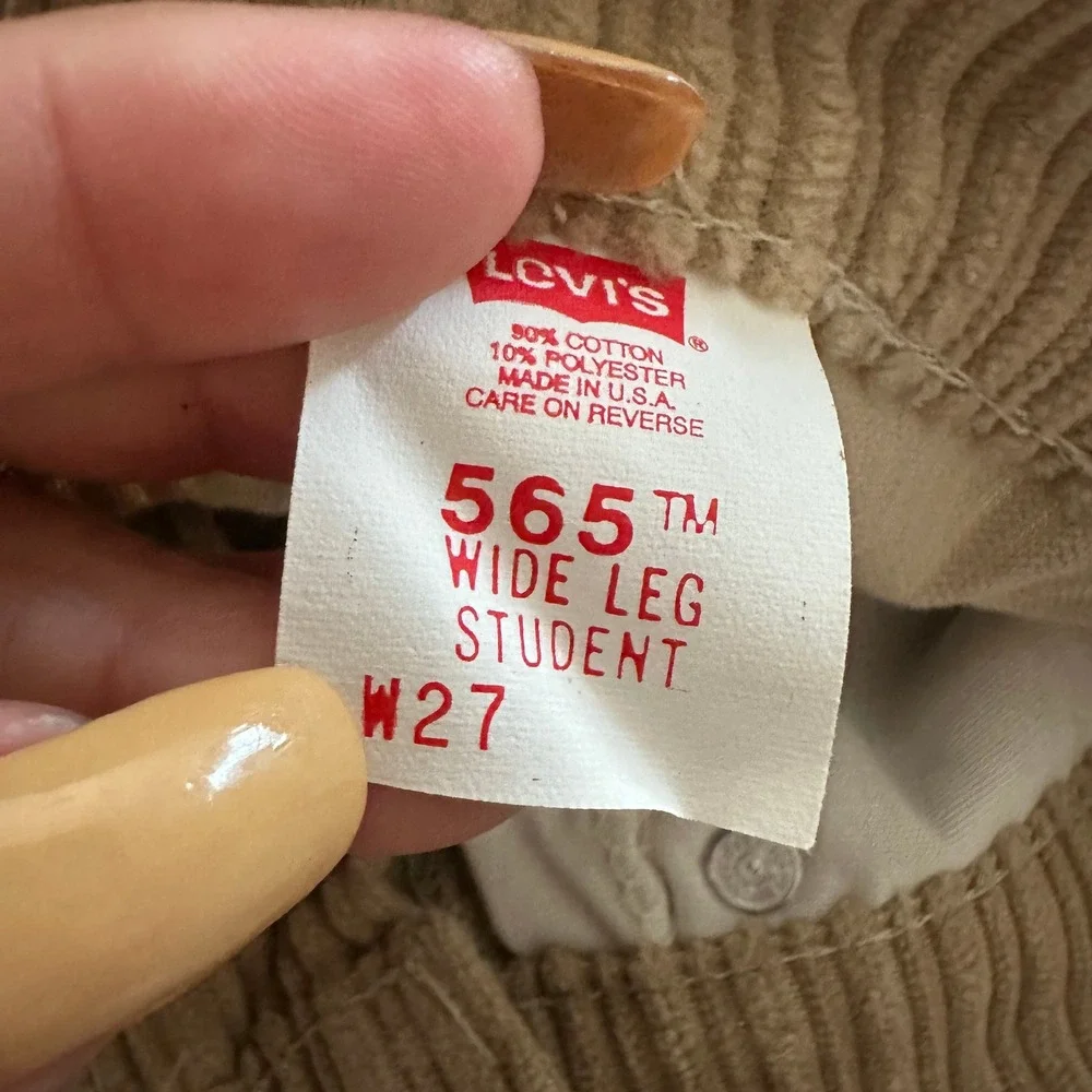 Vintage Levis 565 Wide Leg Student Corduroy Shorts Tan Beige Made in USA W27